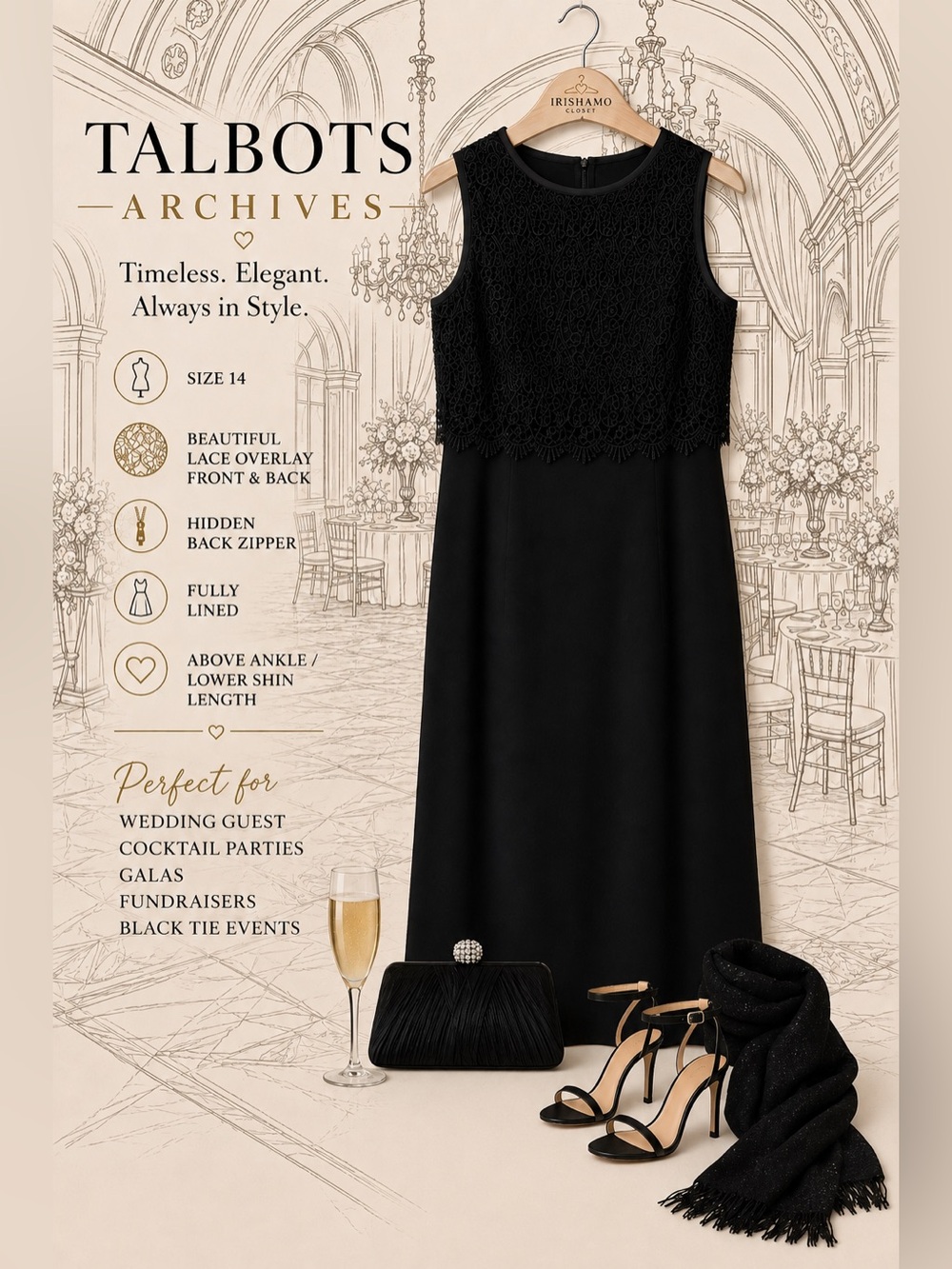 Talbots Black Lace-Overlay Midi Dress